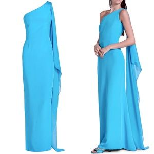 Catherine Regehr One-Shoulder Draped Column Gown Dress